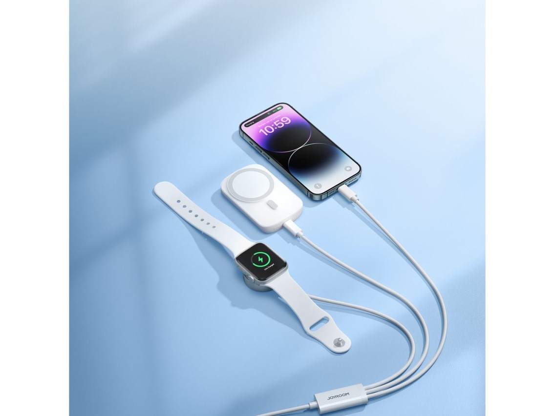 Cargador magnético Joyroom S-IW008 3 en 1 USB-A - Lightning/USB-C 1,2 m - blanco