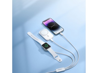 Cargador magn�tico Joyroom S-IW008 3 en 1 USB-A - Lightning/USB-C 1,2 m - blanco