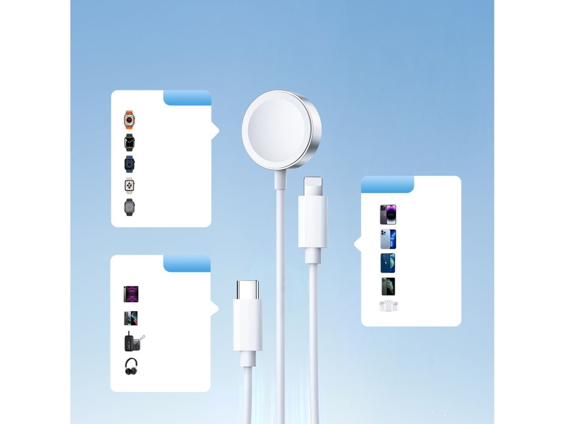 Cargador magnético Joyroom S-IW008 3 en 1 USB-A - Lightning/USB-C 1,2 m - blanco