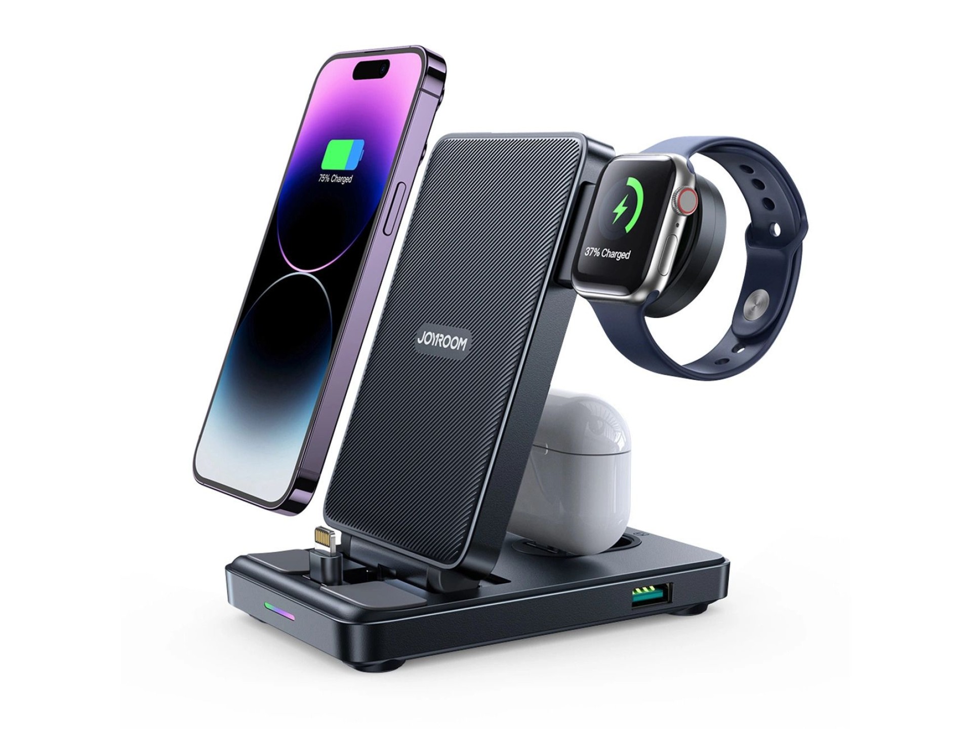 Joyroom JR-WQS02 iPhone AirPods Apple Watch 4in1 charging station foldable - black