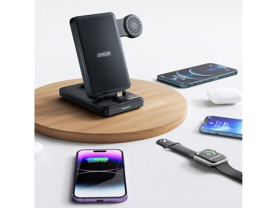 Joyroom JR-WQS02 iPhone AirPods Apple Watch 4in1 charging station foldable - black Joyroom JR-WQS02 iPhone AirPods Apple Watch 4in1 charging station foldable - black