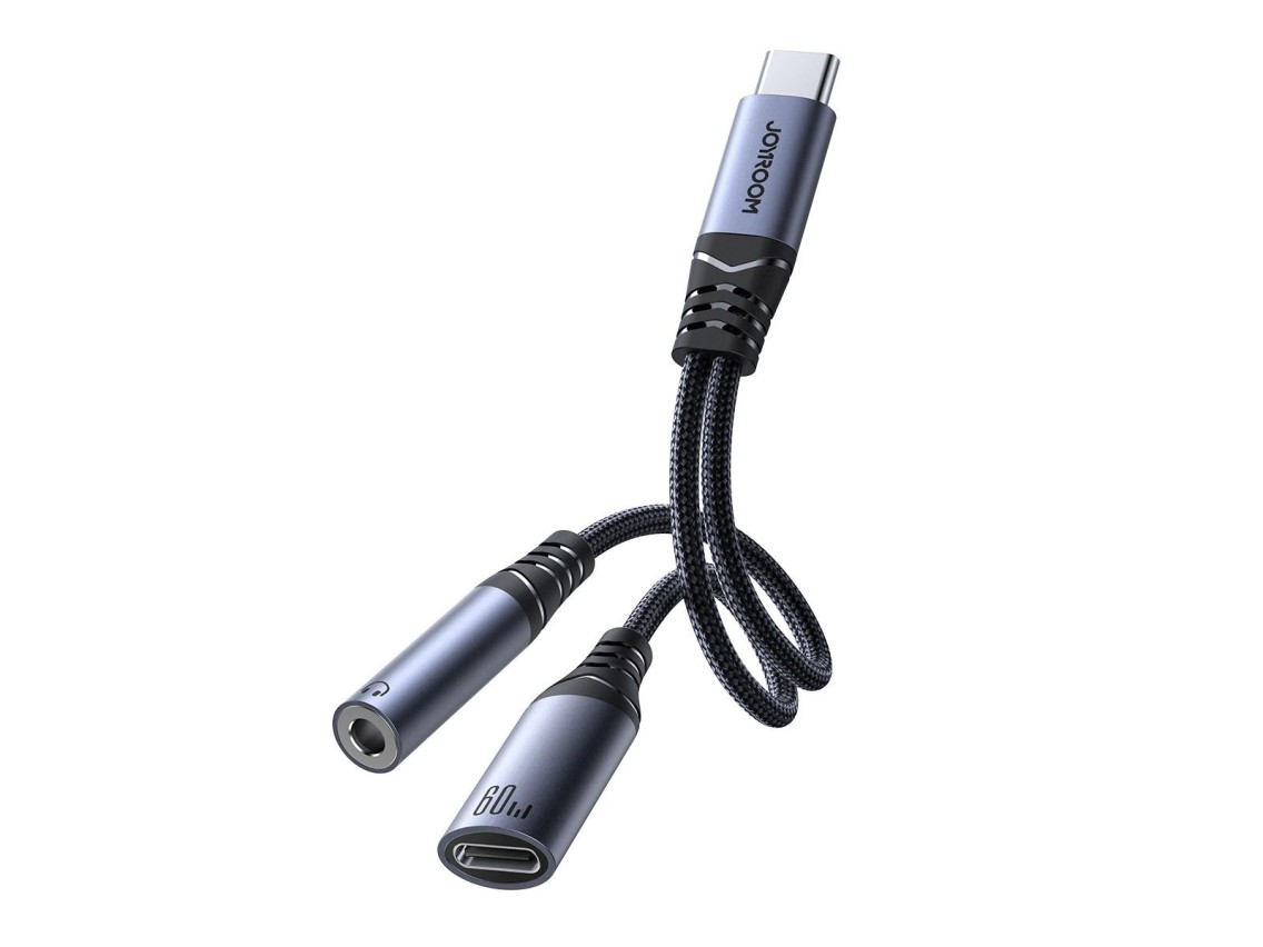 Adaptador DAC 2 em 1 Joyroom SY-C02 USB-C para USB-C / mini jack de 3,5 mm - preto
