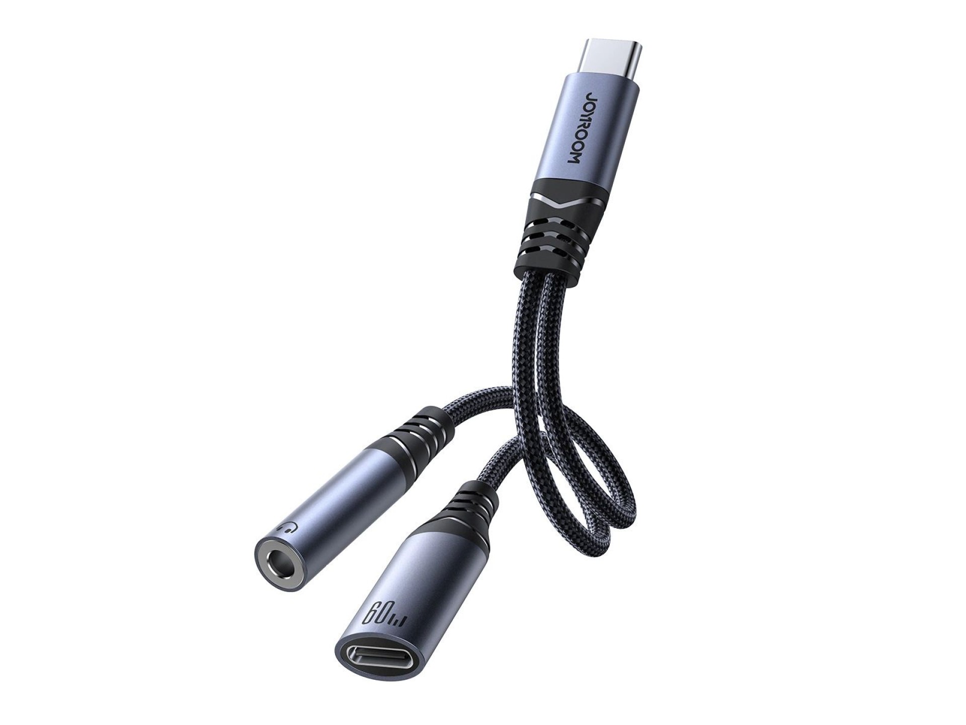 Adaptador DAC 2 em 1 Joyroom SY-C02 USB-C para USB-C / mini jack de 3,5 mm - preto