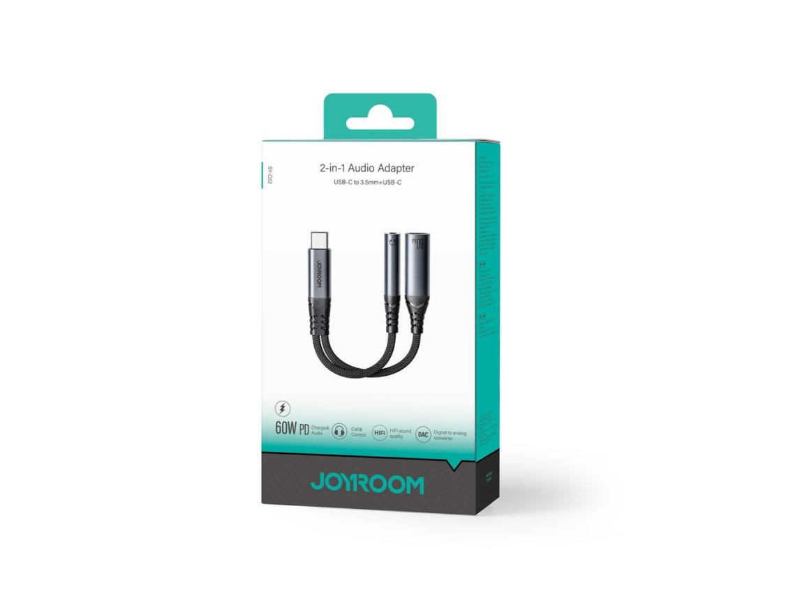 Adaptador DAC 2 em 1 Joyroom SY-C02 USB-C para USB-C / mini jack de 3,5 mm - preto