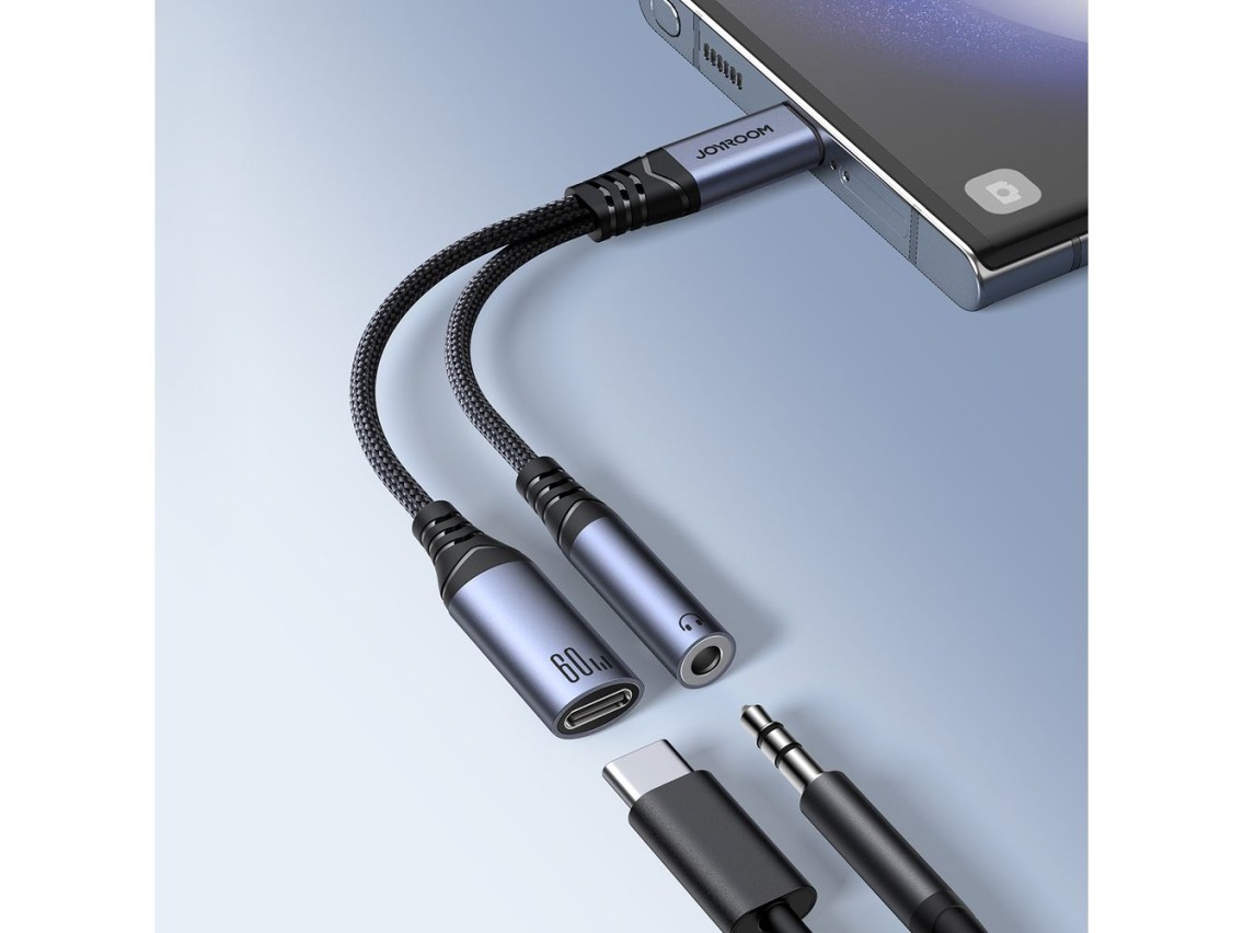 Adaptador DAC 2 em 1 Joyroom SY-C02 USB-C para USB-C / mini jack de 3,5 mm - preto