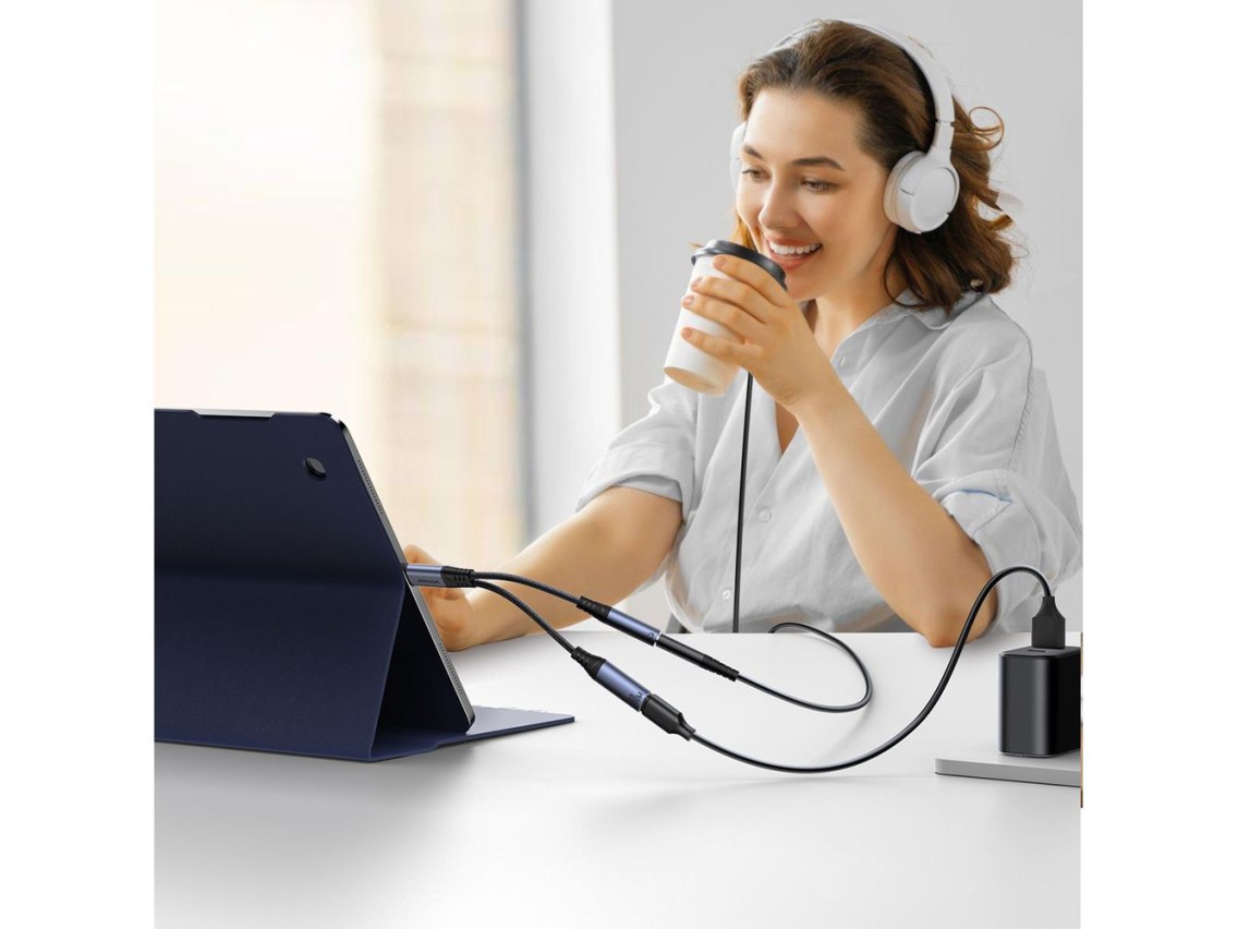 Adaptador DAC 2 em 1 Joyroom SY-C02 USB-C para USB-C / mini jack de 3,5 mm - preto