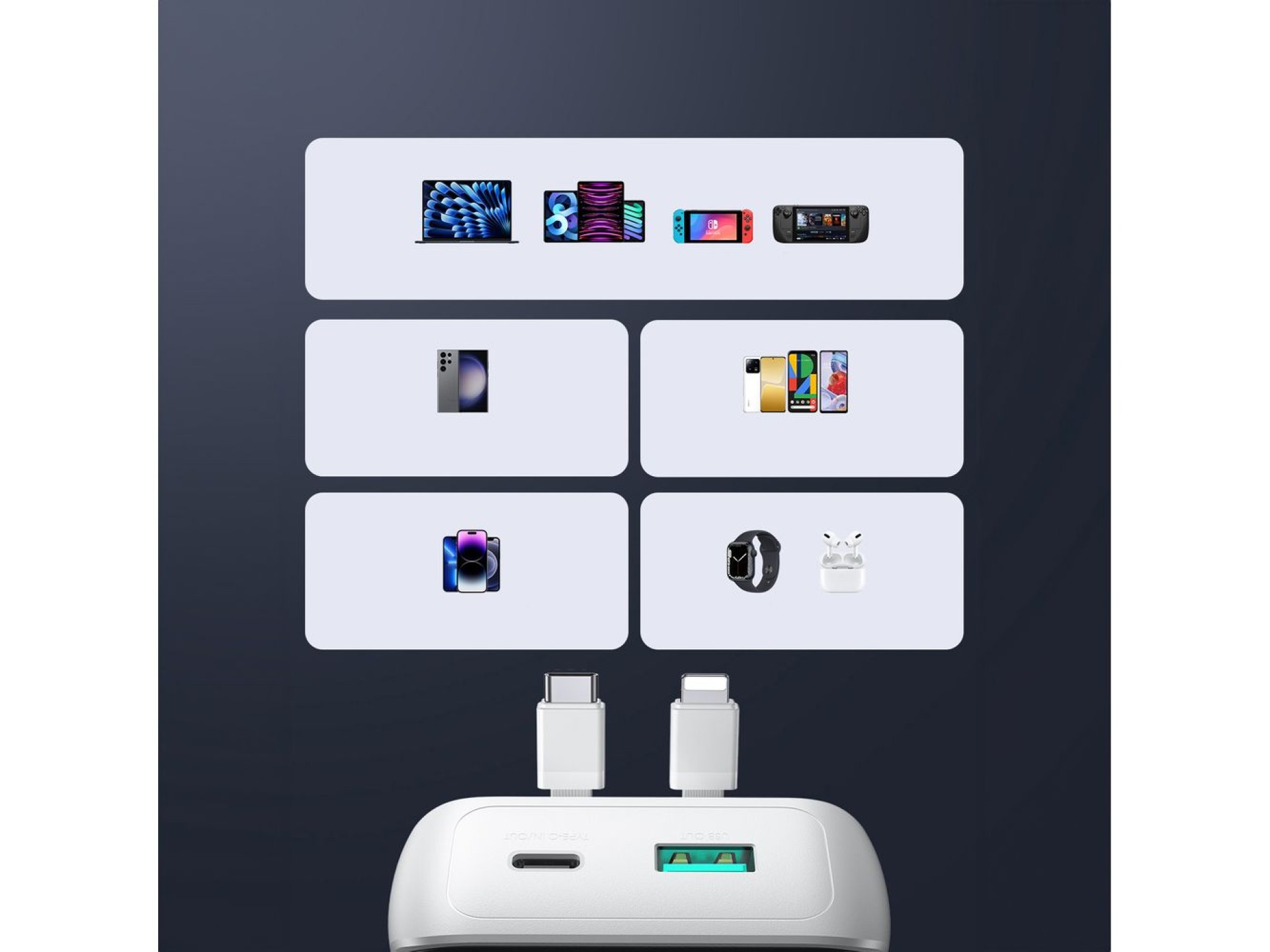 Mini batería externa con cables integrados Joyroom JR-PBC06 30W 10000mAh - blanca