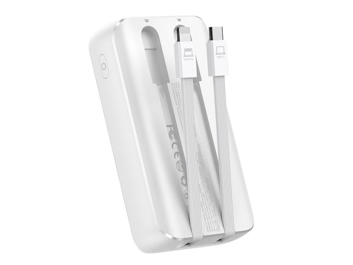 Mini power bank com cabos integrados Joyroom JR-PBC06 30W 10000mAh - branco