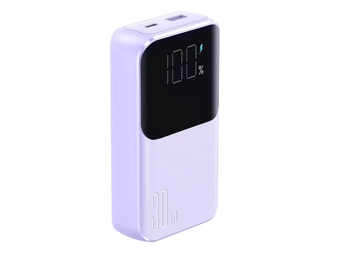 Mini power bank Joyroom JR-PBC07 de 20000mAh e 30W com cabos USB-C e Lightning - roxo