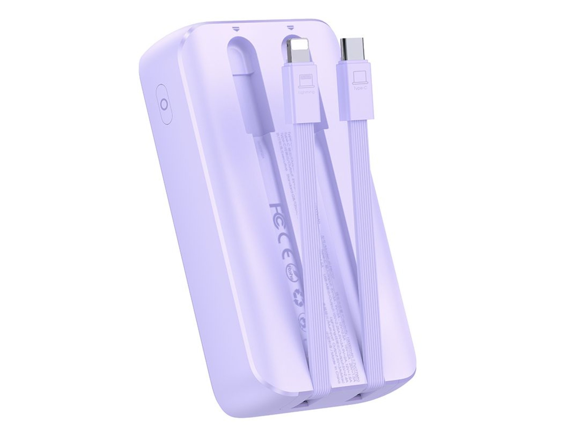 Mini power bank Joyroom JR-PBC07 de 20000mAh e 30W com cabos USB-C e Lightning - roxo