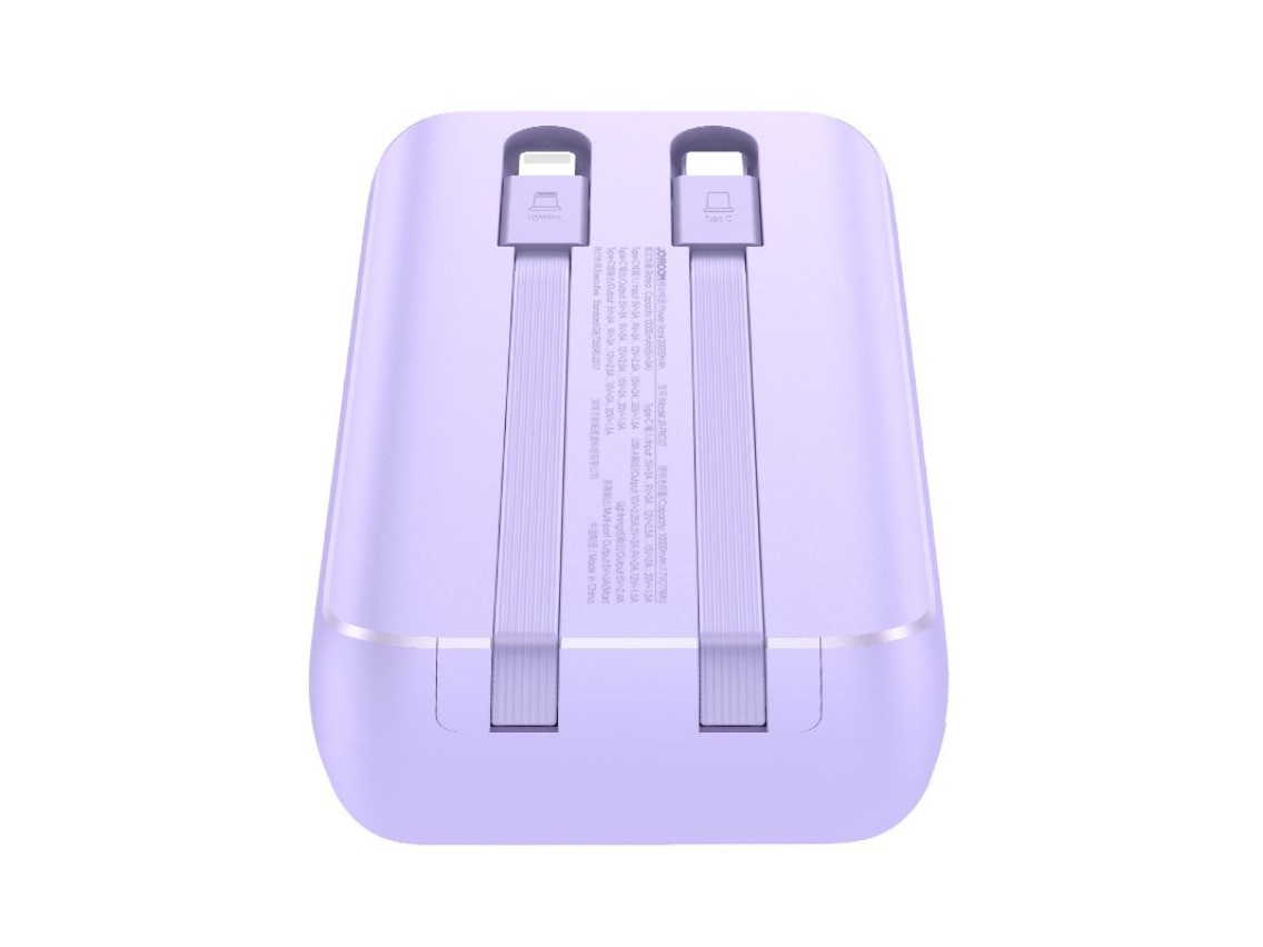 Mini power bank Joyroom JR-PBC07 de 20000mAh e 30W com cabos USB-C e Lightning - roxo