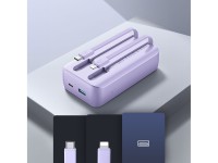 Mini power bank Joyroom JR-PBC07 de 20000mAh e 30W com cabos USB-C e Lightning - roxo Mini power bank Joyroom JR-PBC07 de 20000mAh e 30W com cabos USB-C e Lightning - roxo