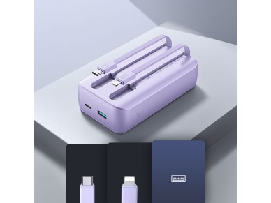Joyroom JR-PBC07 20000mAh 30W mini power bank with USB-C and Lightning cables - purple Joyroom JR-PBC07 20000mAh 30W mini power bank with USB-C and Lightning cables - purple