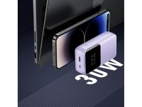 Mini power bank Joyroom JR-PBC07 de 20000mAh e 30W com cabos USB-C e Lightning - roxo Mini power bank Joyroom JR-PBC07 de 20000mAh e 30W com cabos USB-C e Lightning - roxo