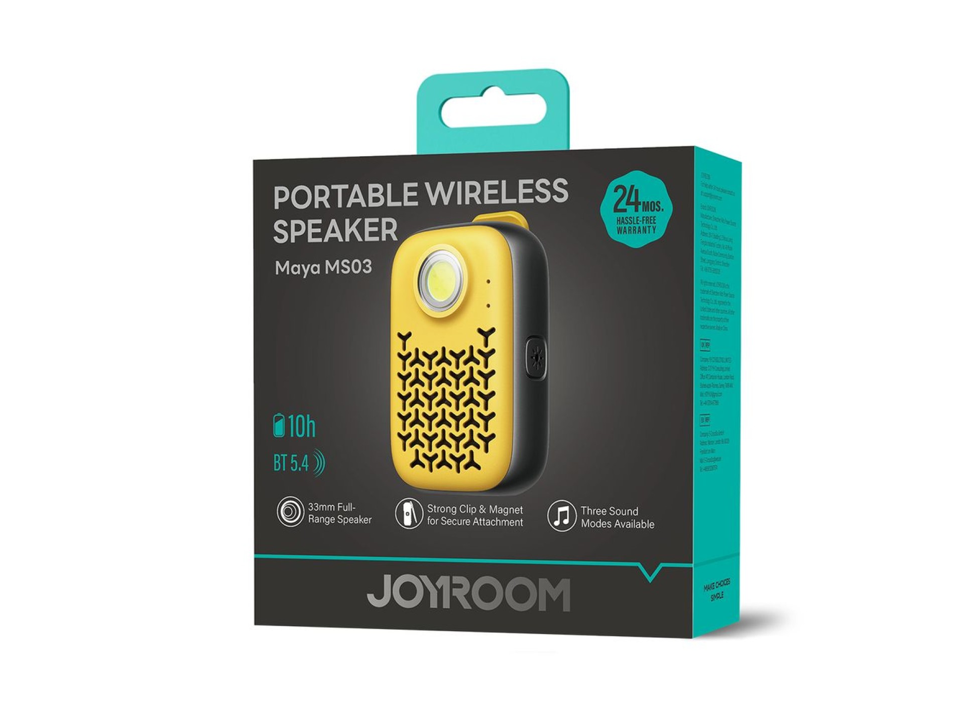 Caixa de som Bluetooth portátil Joyroom Maya JR-MS03 com lanterna integrada, resistente - amarela