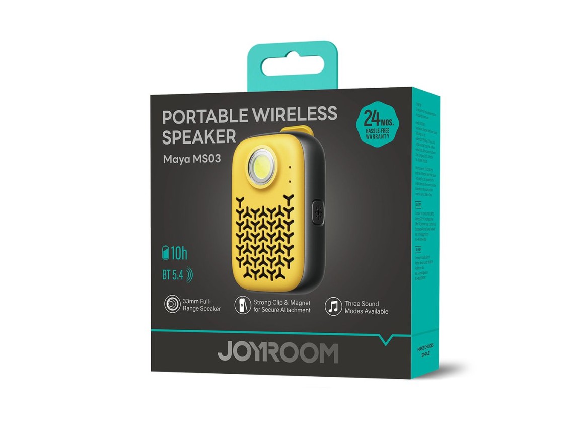Caixa de som Bluetooth portátil Joyroom Maya JR-MS03 com lanterna integrada, resistente - amarela