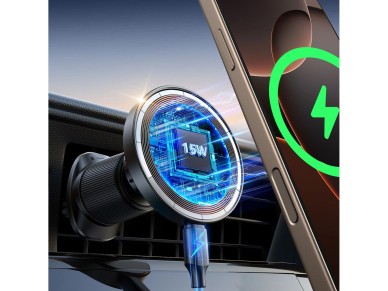 Joyroom JR-ZS502 MagSafe Compatible Car Holder with Wireless Charger for Air Vent/Dashboard - Black Joyroom JR-ZS502 MagSafe Compatible Car Holder with Wireless Charger for Air Vent/Dashboard - Black