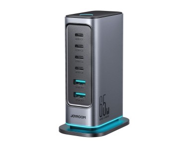 Joyroom JR-TCM02 GaN 65W charger charging station 4xUSB-C 2xUSB-A UK plug - gray Joyroom JR-TCM02 GaN 65W charger charging station 4xUSB-C 2xUSB-A UK plug - gray