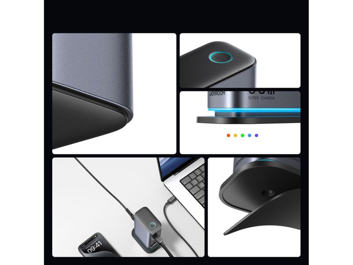 Estaci�n de carga Joyroom JR-TCM02 GaN de 65 W con 4 puertos USB-C y 2 USB-A, enchufe brit�nico, col