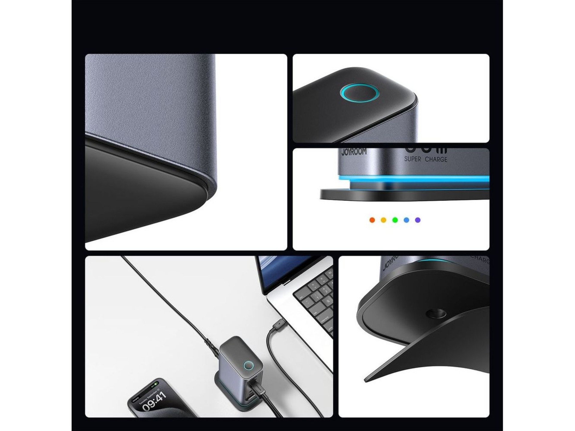 Estación de carga Joyroom JR-TCM02 GaN de 65 W con 4 puertos USB-C y 2 USB-A, enchufe británico, col