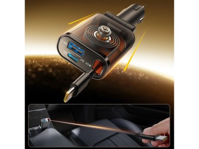 Joyroom JR-CCL07 3-in-1 Car Charger with Built-in Retractable Cable - Dark Gray