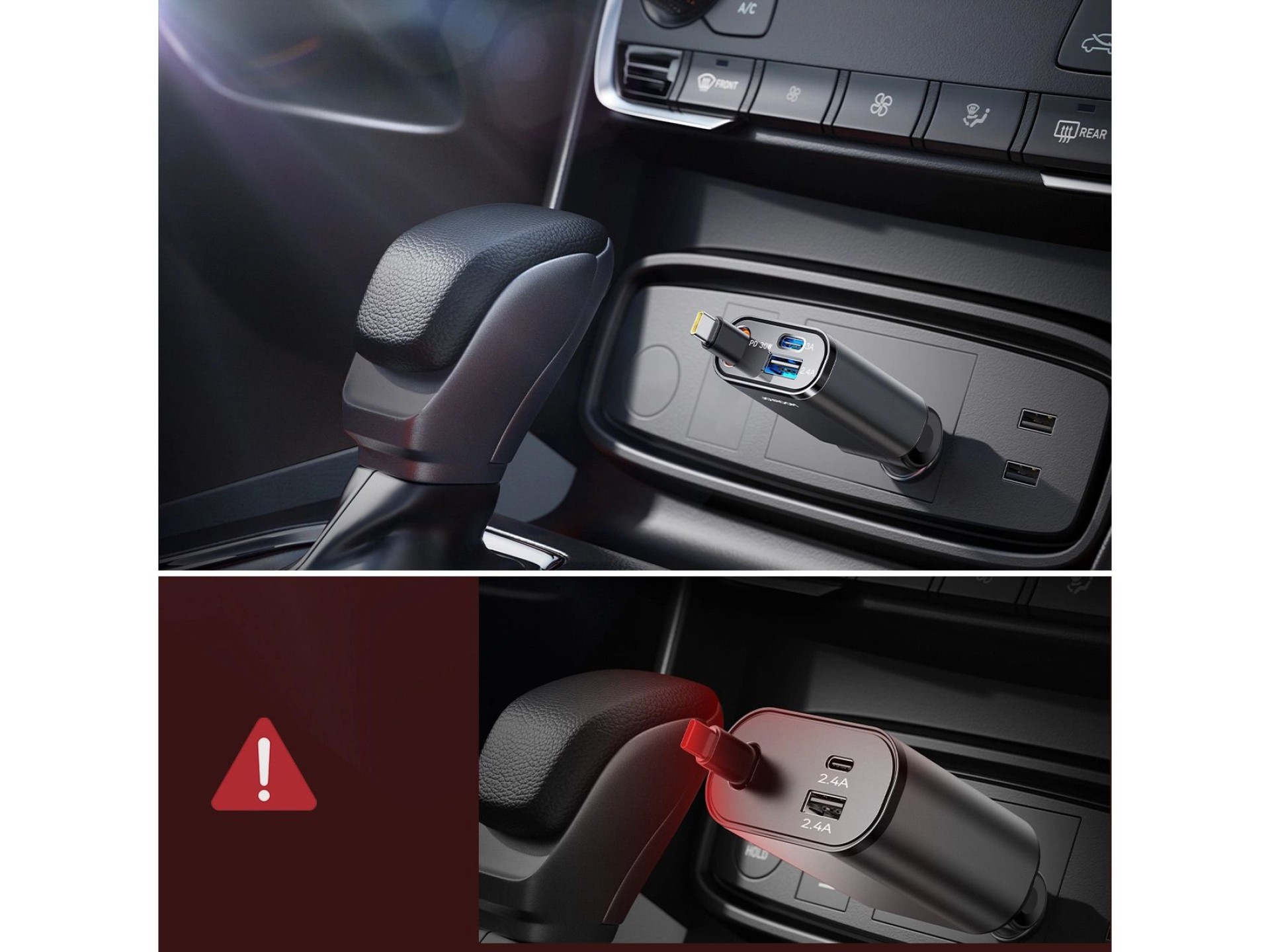Cargador de coche 3 en 1 Joyroom JR-CCL07 con cable retráctil integrado - Gris oscuro