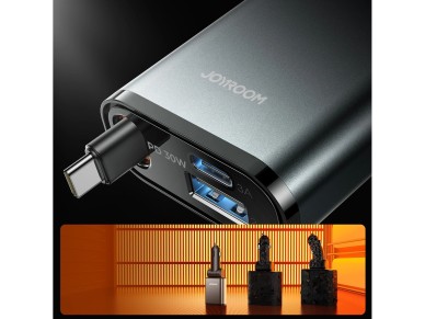 Joyroom JR-CCL07 3-in-1 Car Charger with Built-in Retractable Cable - Dark Gray