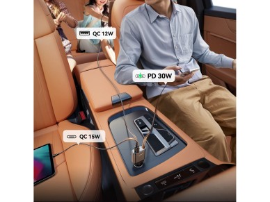 Joyroom JR-CCL07 3-in-1 Car Charger with Built-in Retractable Cable - Dark Gray