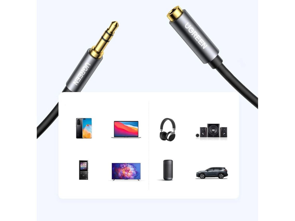 Cable Ugreen AV118 10538 minijack de 3,5 mm (macho) / minijack de 3,5 mm (hembra) 5 m - plateado