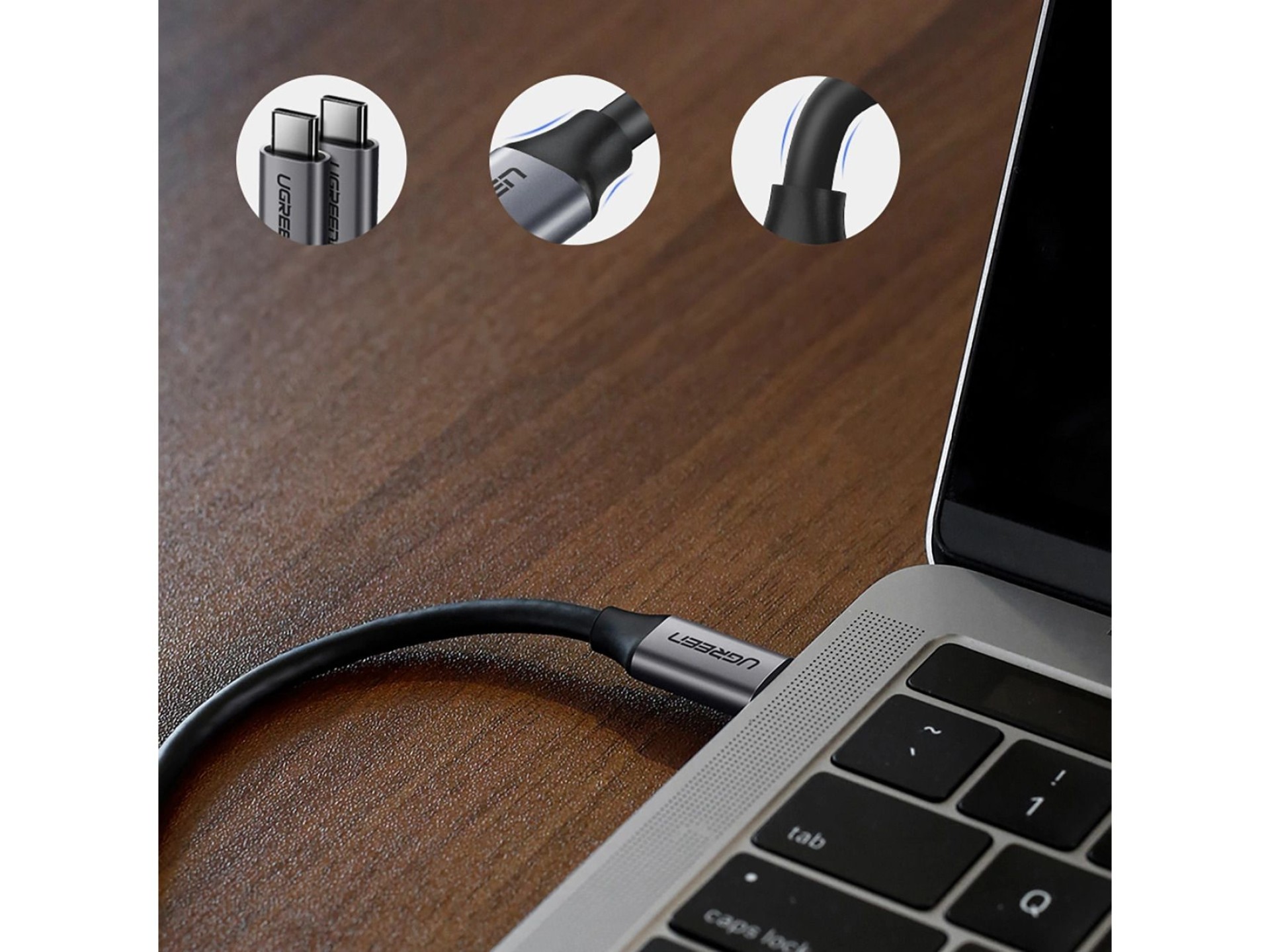 Cable USB-C 3.1/USB-C 3.1 Ugreen US161 50751 de 1,5 m, gris