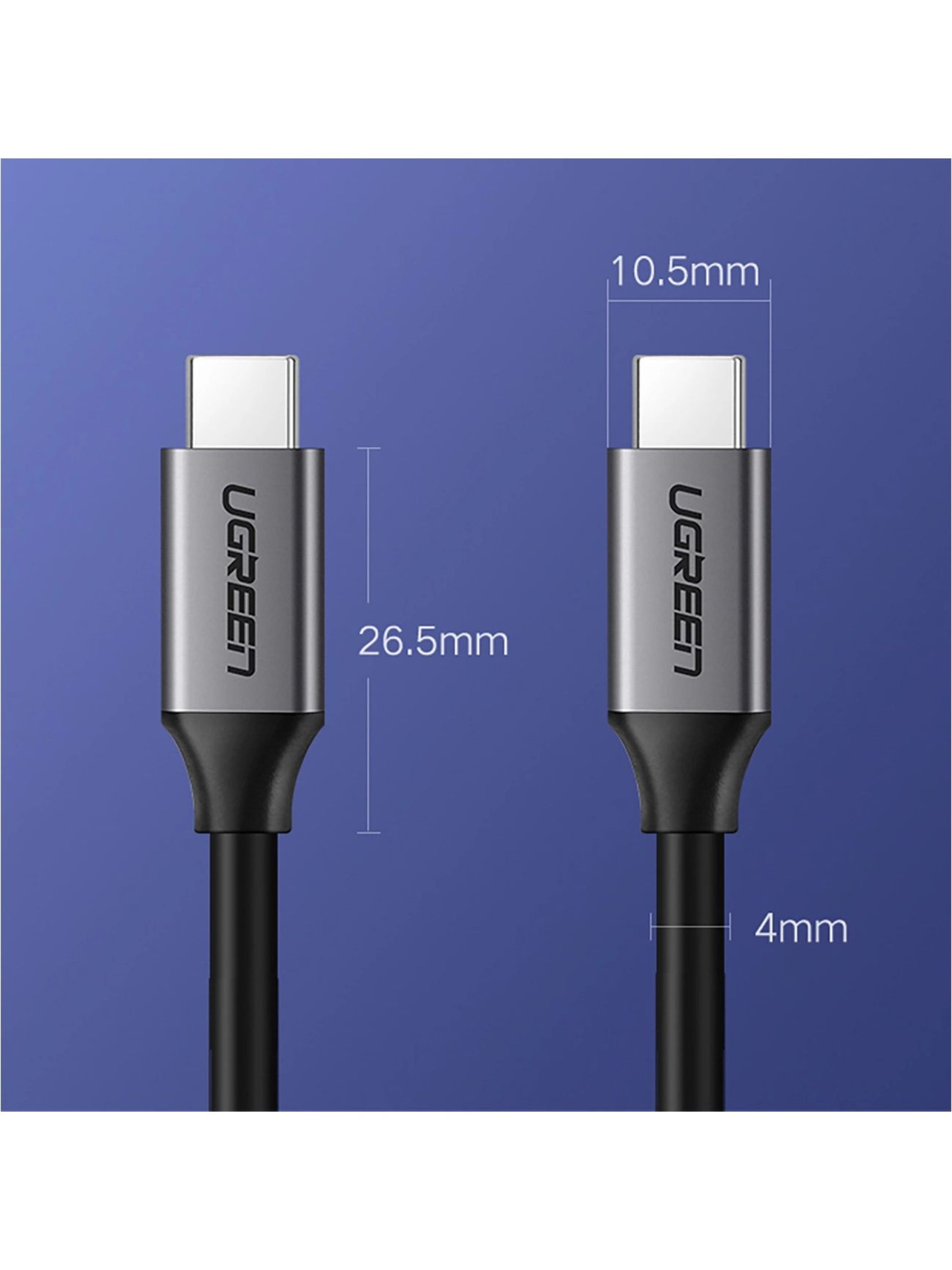 Cable USB-C 3.1/USB-C 3.1 Ugreen US161 50751 de 1,5 m, gris