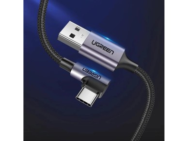 Cabo Ugreen US284 70255 USB-A (reto) / USB-C (angular) 3A 3m - Cinza