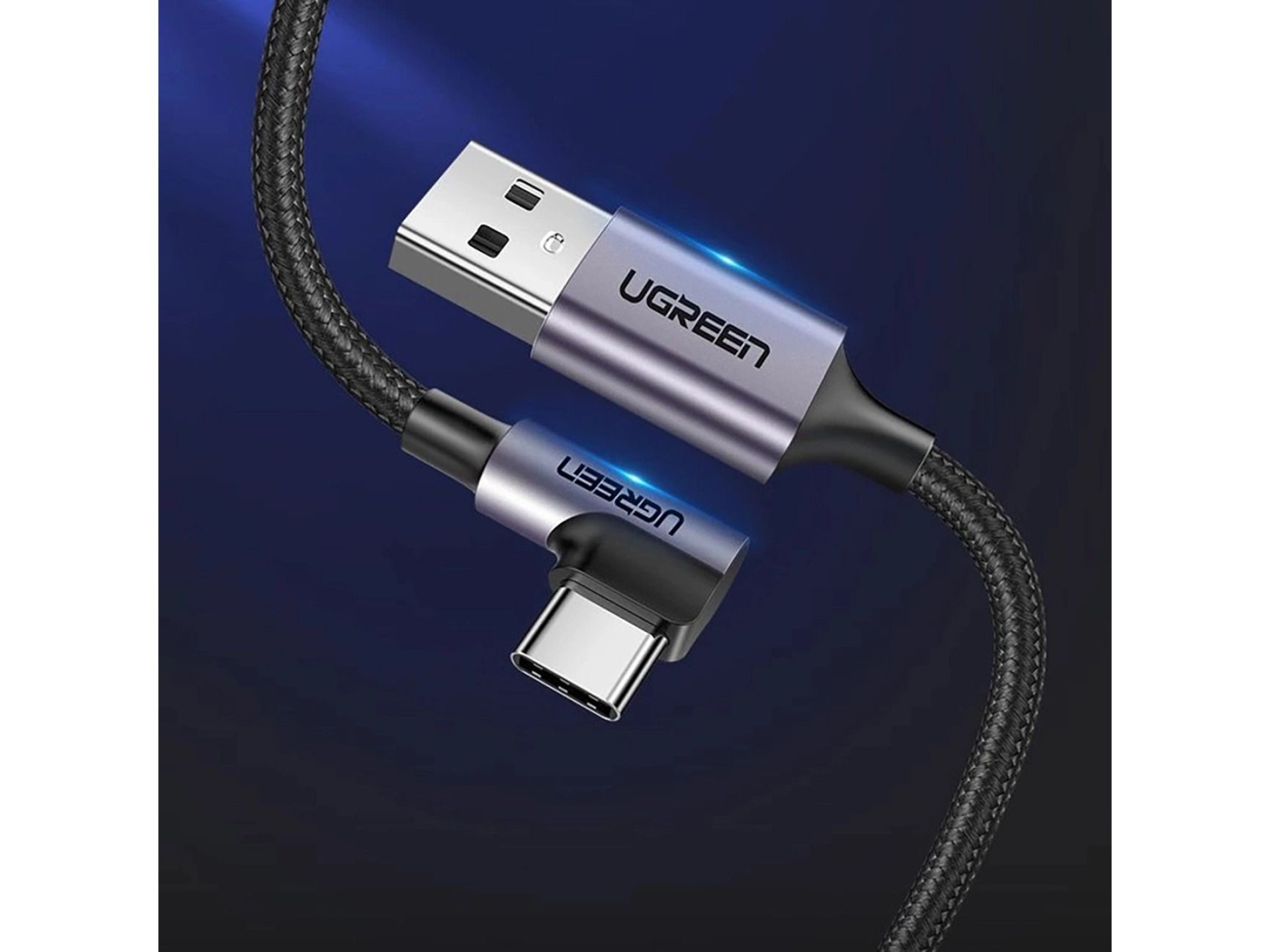 Cabo Ugreen US284 70255 USB-A (reto) / USB-C (angular) 3A 3m - Cinza