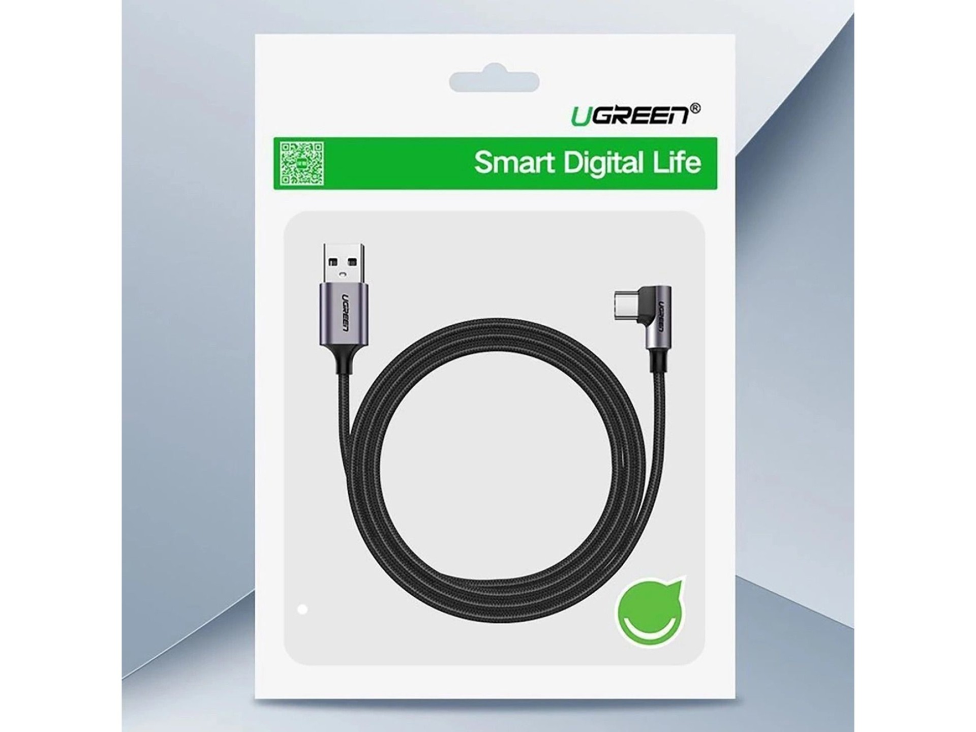 Cabo Ugreen US284 70255 USB-A (reto) / USB-C (angular) 3A 3m - Cinza