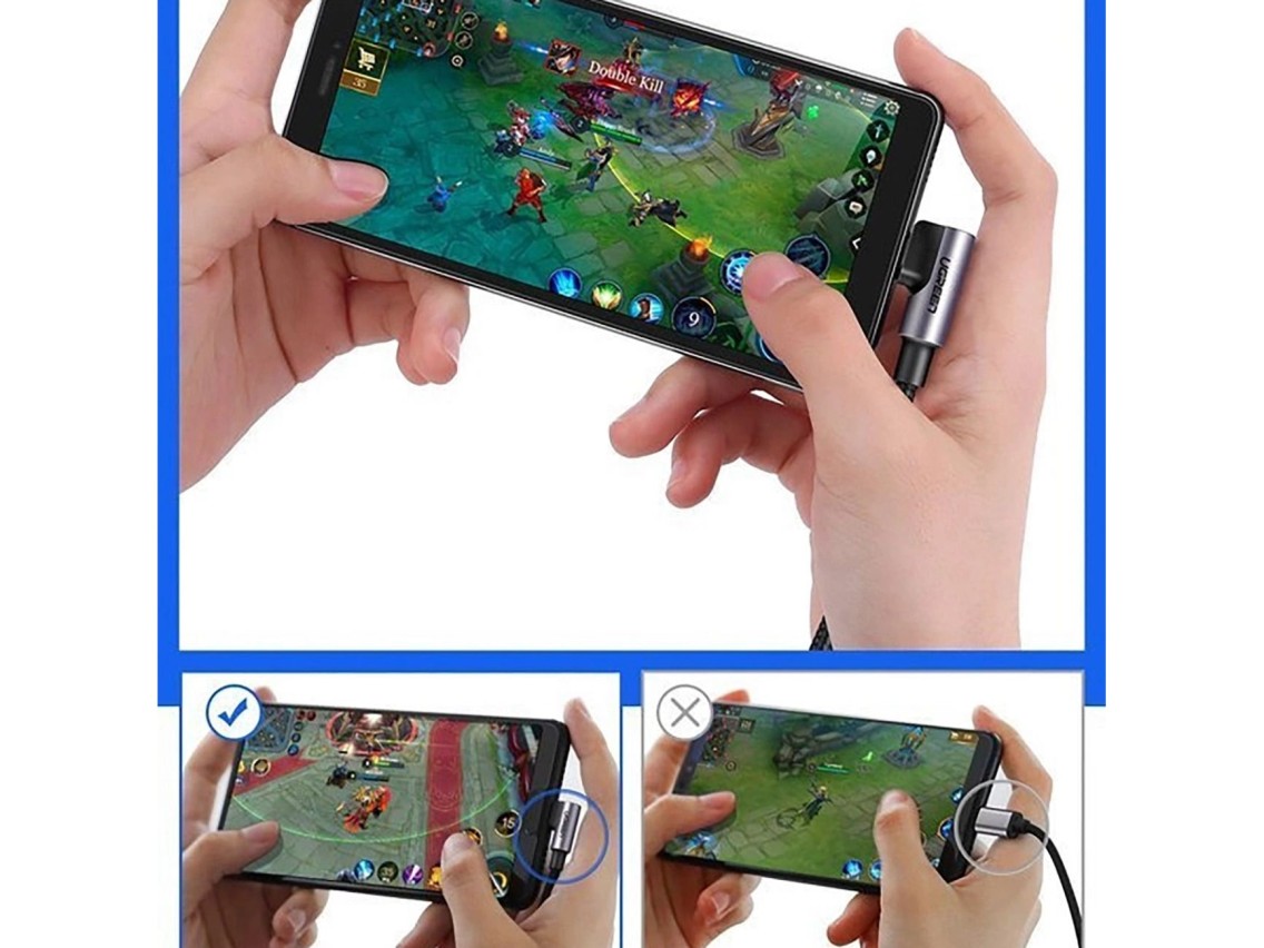 Cable Ugreen US284 70255 USB-A (recto) / USB-C (angulado) 3 A, 3 m, gris