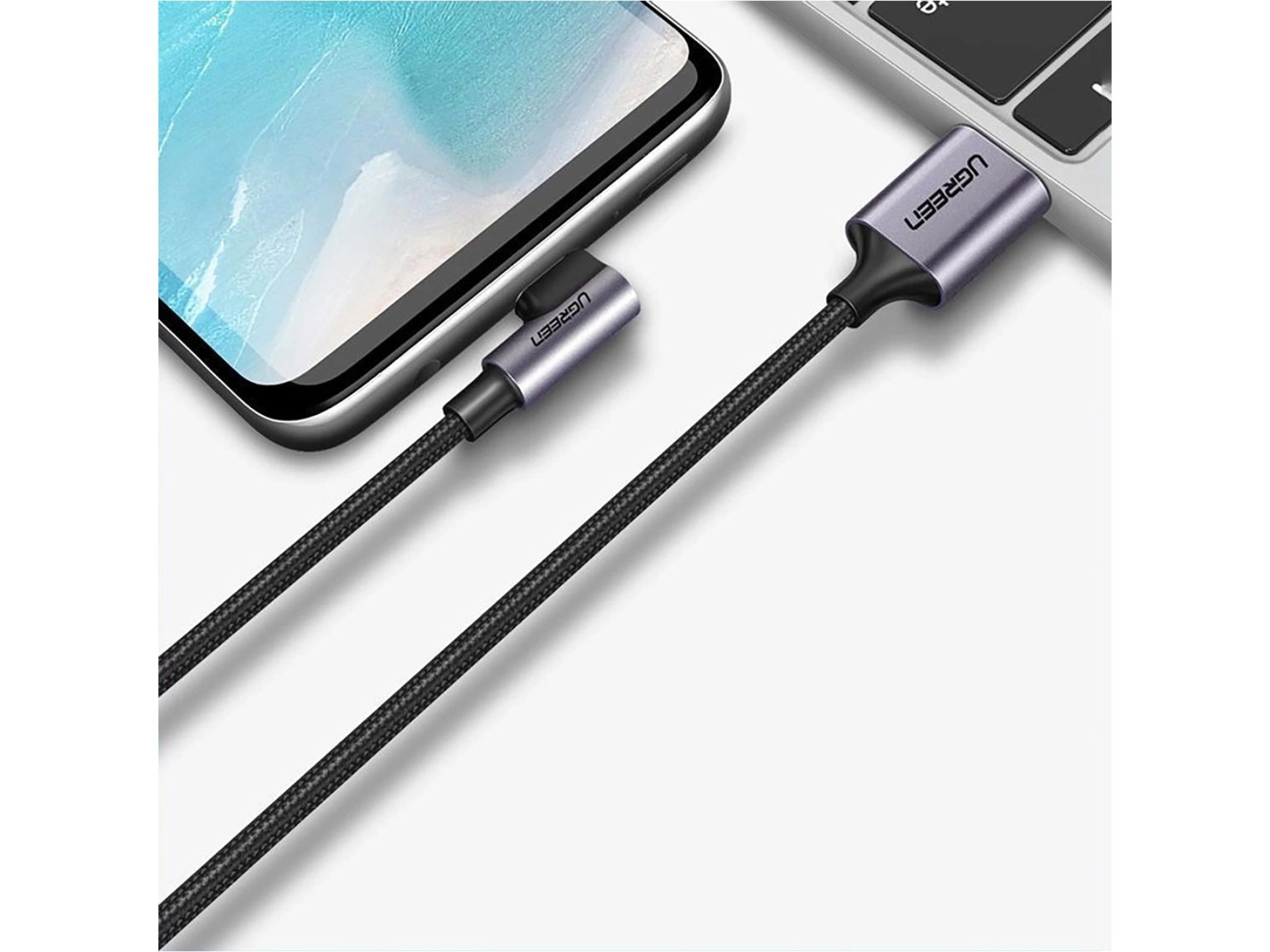 Cabo Ugreen US284 70255 USB-A (reto) / USB-C (angular) 3A 3m - Cinza