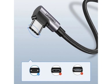 Cabo Ugreen US284 70255 USB-A (reto) / USB-C (angular) 3A 3m - Cinza