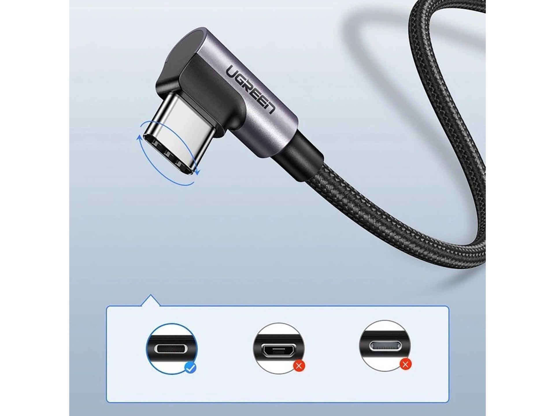 Cabo Ugreen US284 70255 USB-A (reto) / USB-C (angular) 3A 3m - Cinza