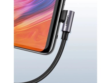 Cabo Ugreen US284 70255 USB-A (reto) / USB-C (angular) 3A 3m - Cinza