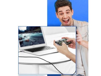 Cabo Ugreen US284 70255 USB-A (reto) / USB-C (angular) 3A 3m - Cinza