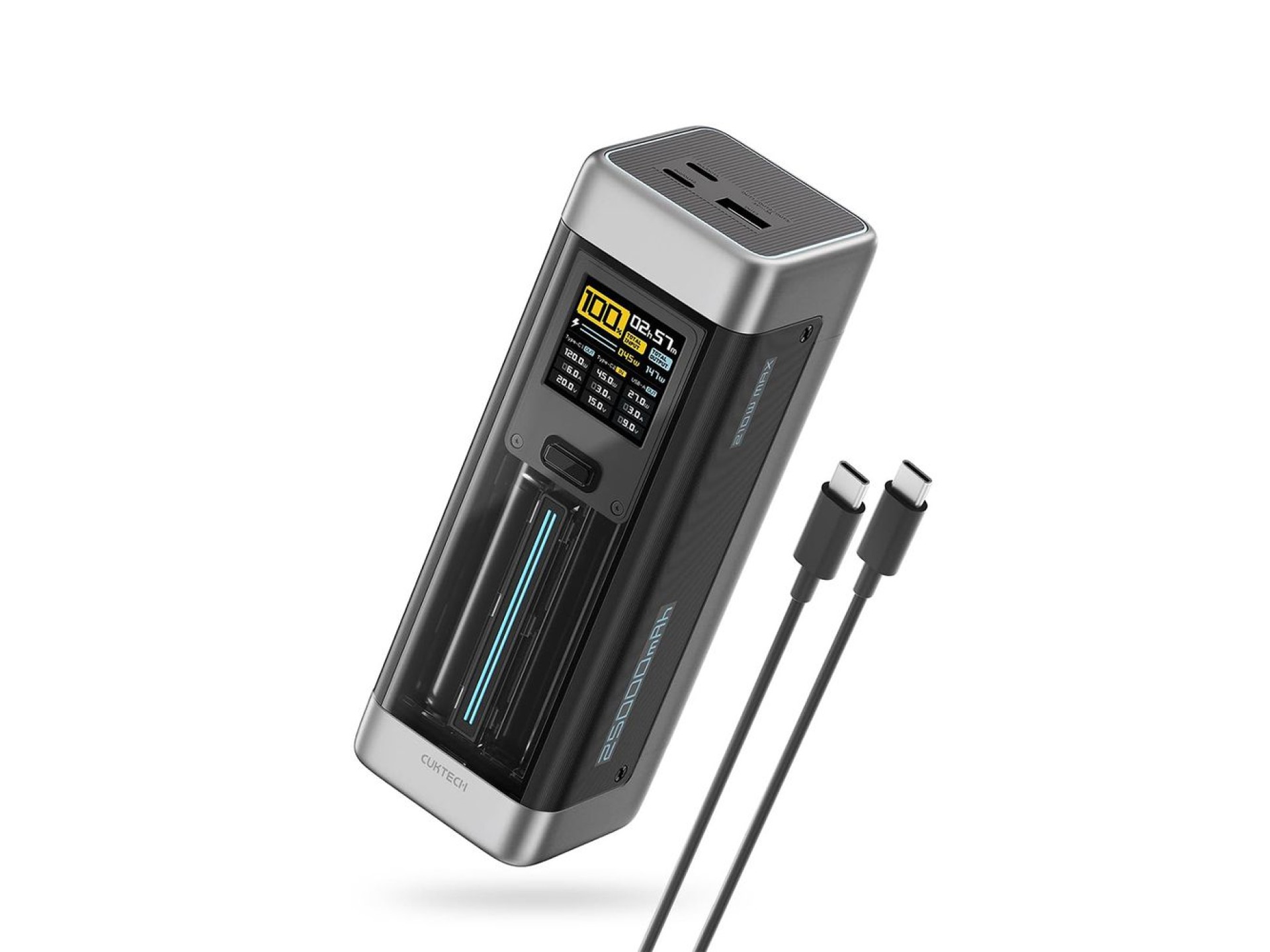 Powerbank Cuktech CUK00P23GLBK 210W 25000mAh Power Bank 2 x USB-C 1 x USB-A - Preto