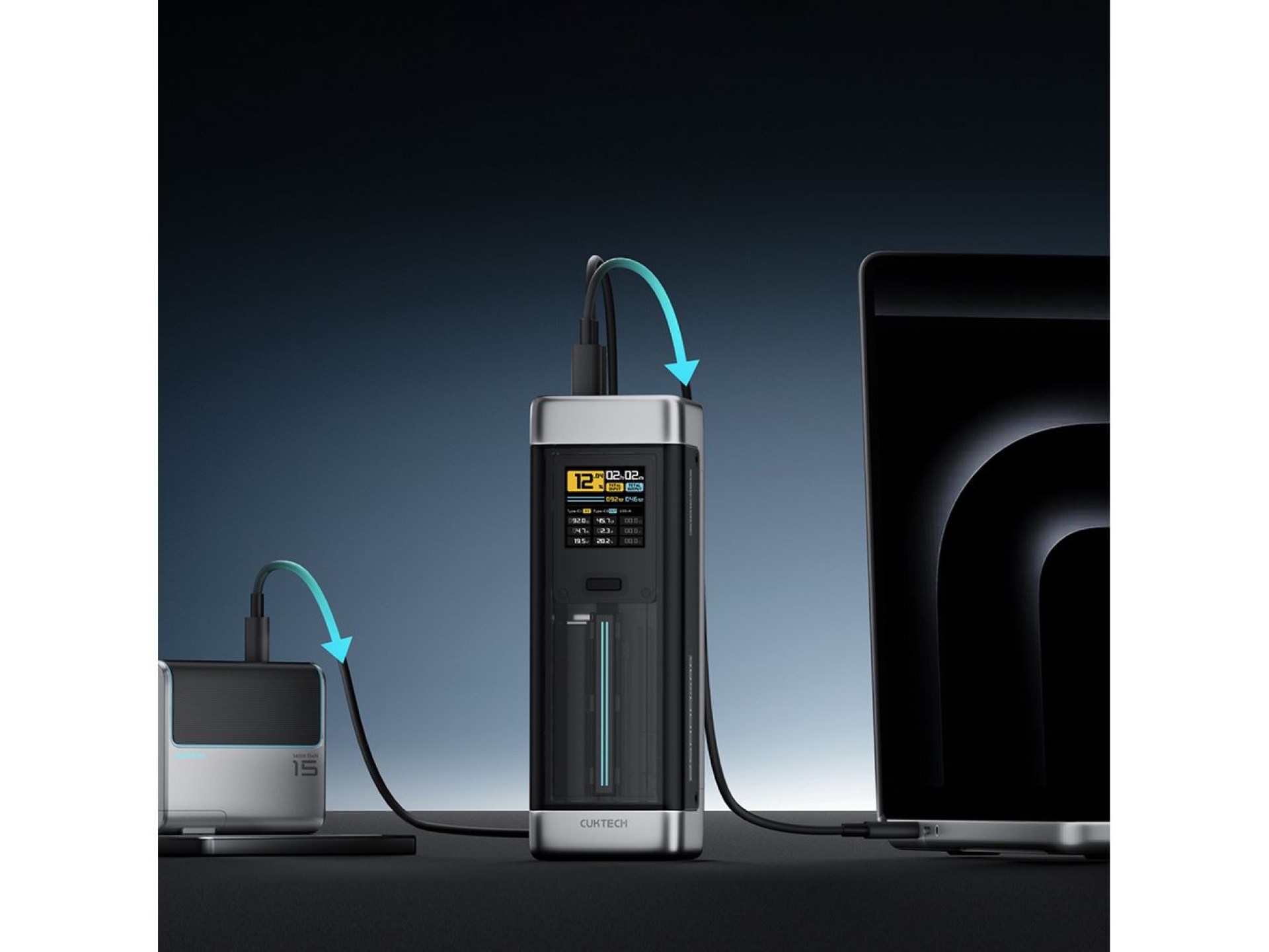 Powerbank Cuktech CUK00P23GLBK 210W 25000mAh Power Bank 2 x USB-C 1 x USB-A - Preto