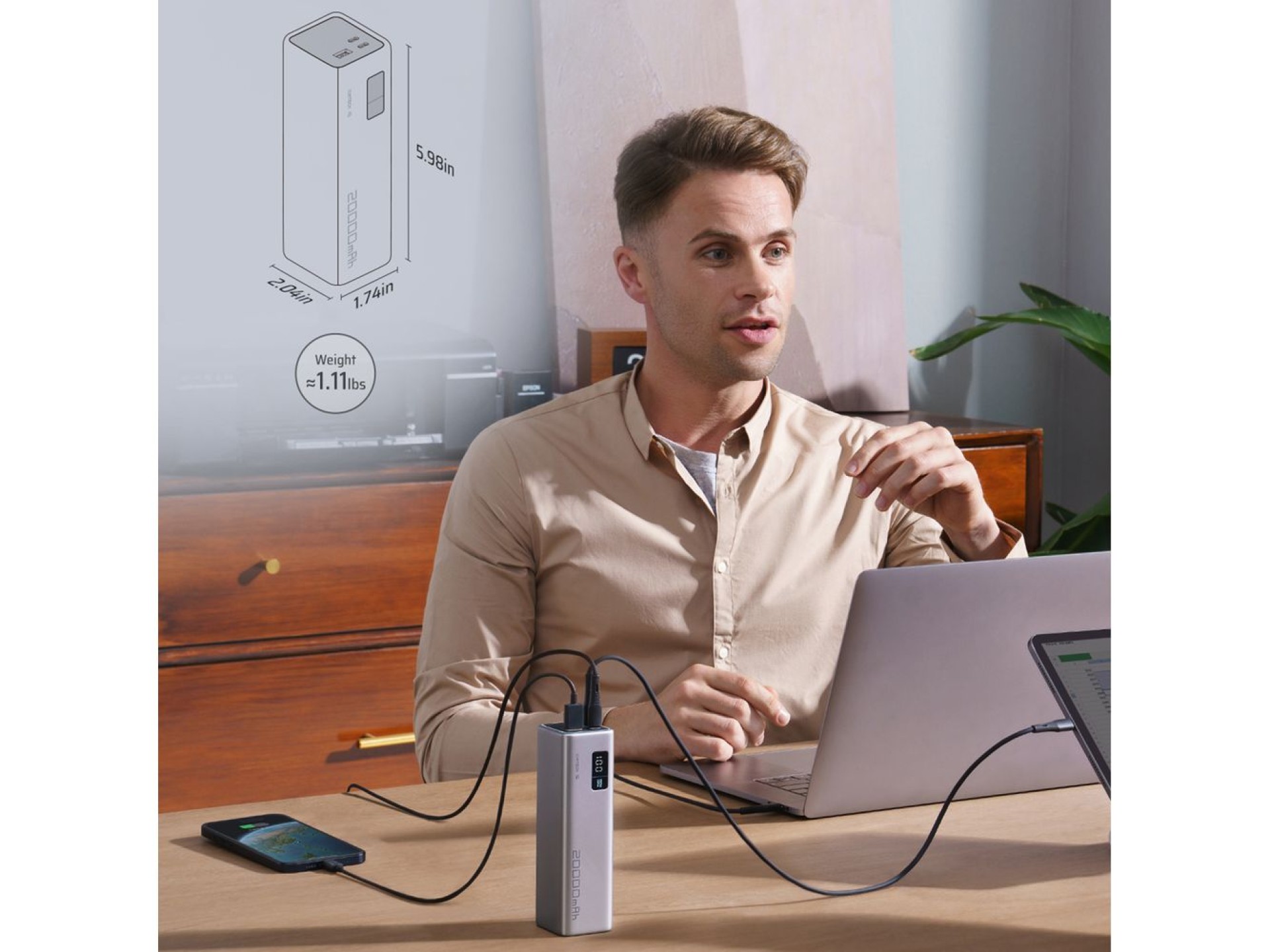 Powerbank Cuktech CUKP200XGLGR 100W 20000mAh 2 x USB-C 1 x USB-A - gray