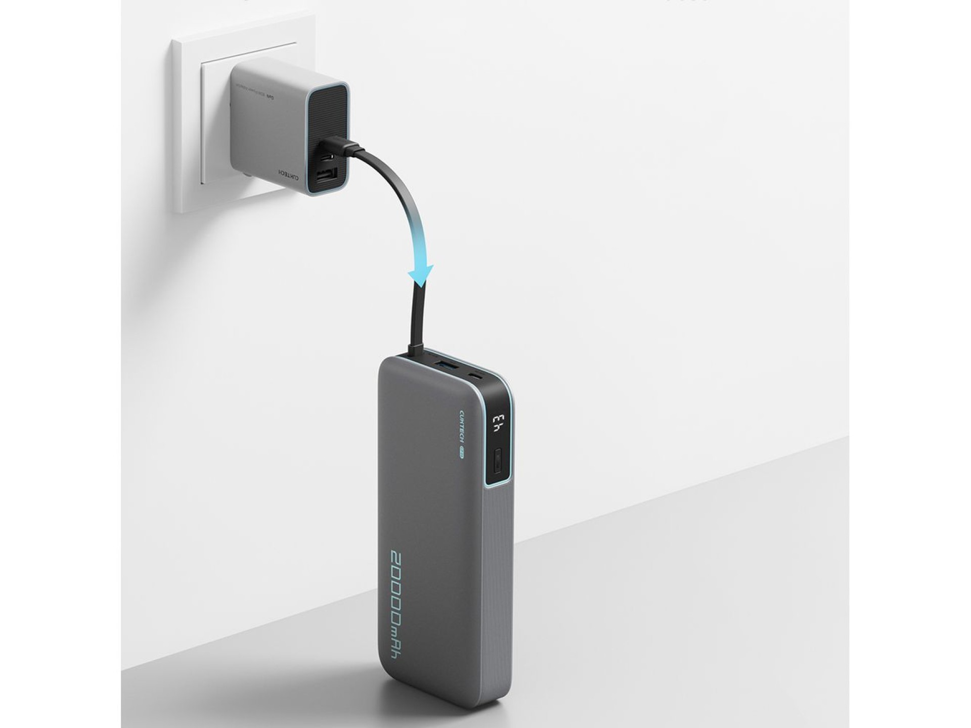 Cuktech CUKP200NGLDG 55W 20000mAh Powerbank with Built-in USB-C Cable - Gray