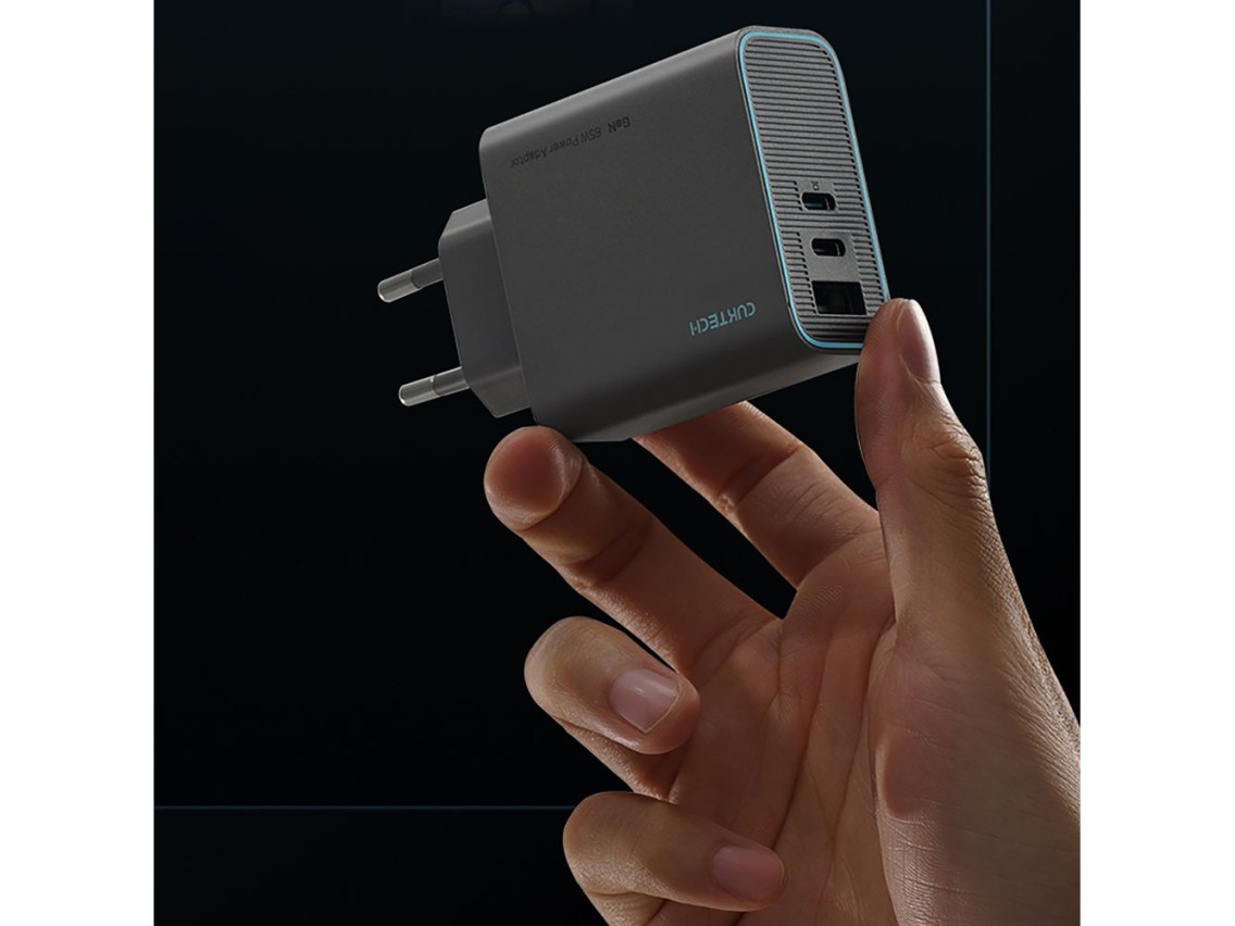 Carregador de parede Cuktech CUKAD653EUGR 65W GaN 2 x USB-C 1 x USB-A - Cinza