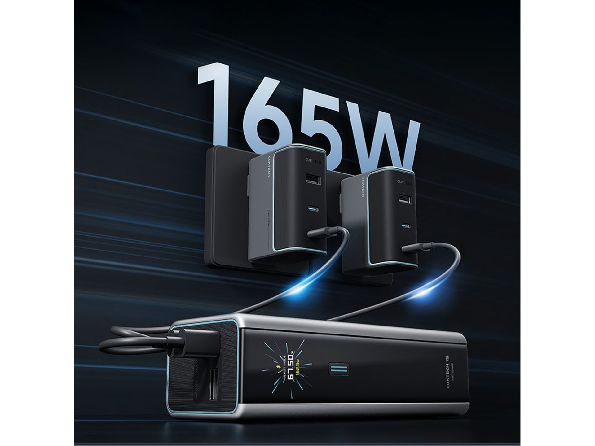 Powerbank Cuktech CKPB200UGLGR 210W 20000mAh 2 x USB-C 1 x USB-A - cinza