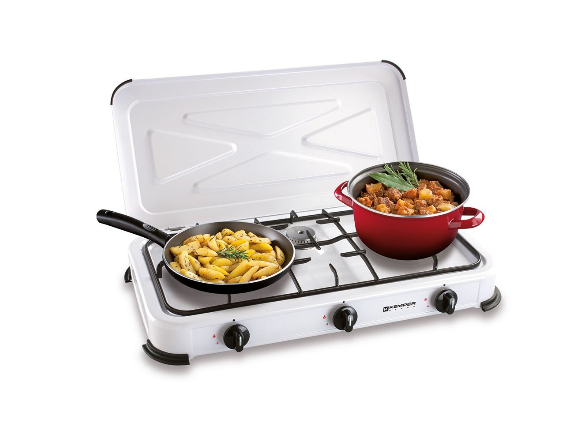 3-burner enamelled butane/propane gas cooker, white, 600 x 340 x 100 mm