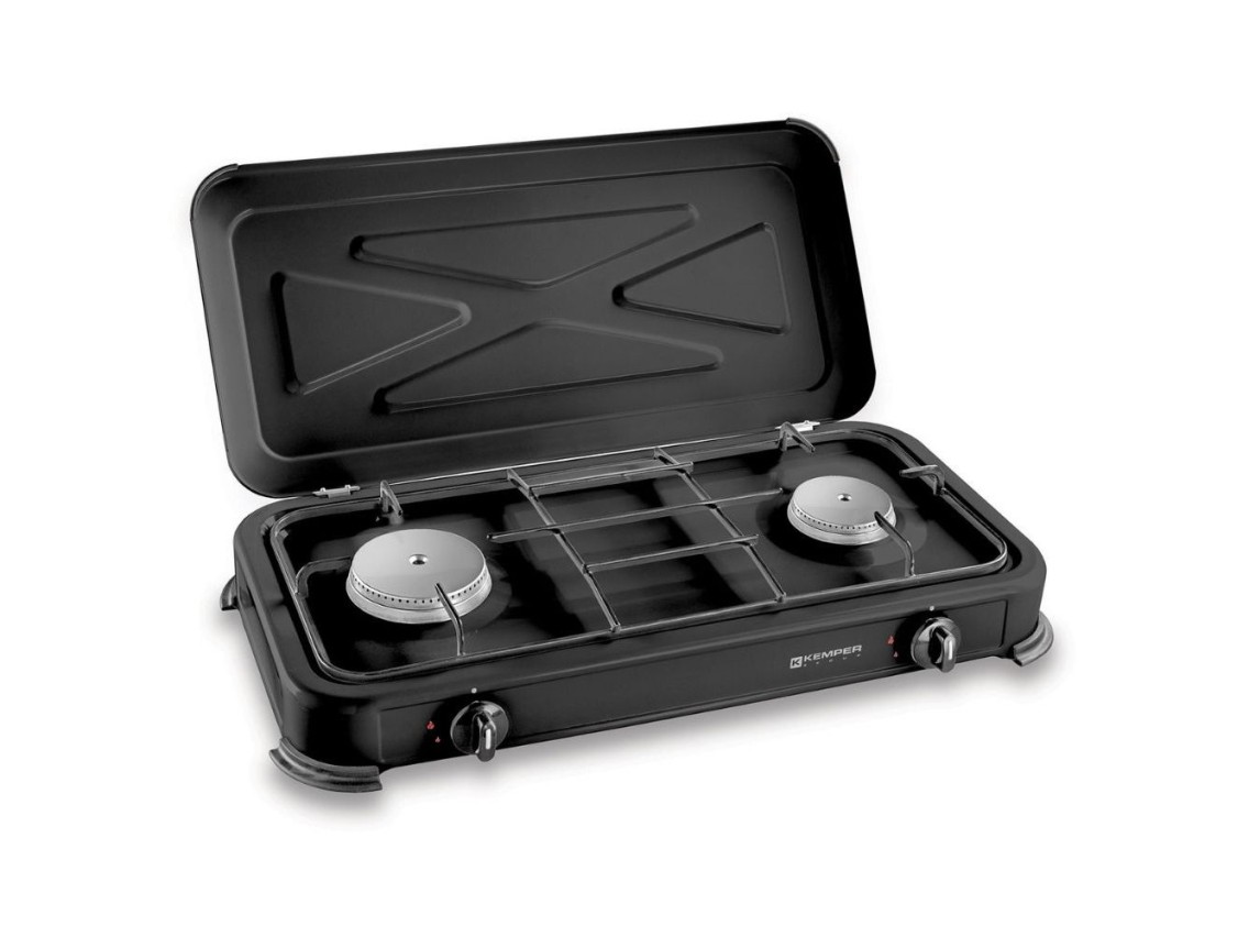 2-burner enamelled butane/propane gas cooker, black, 570 x 300 x 65 mm