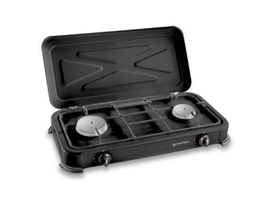 Fog�o a g�s butano/propano esmaltado de 2 bocas, preto, 570 x 300 x 65 mm
