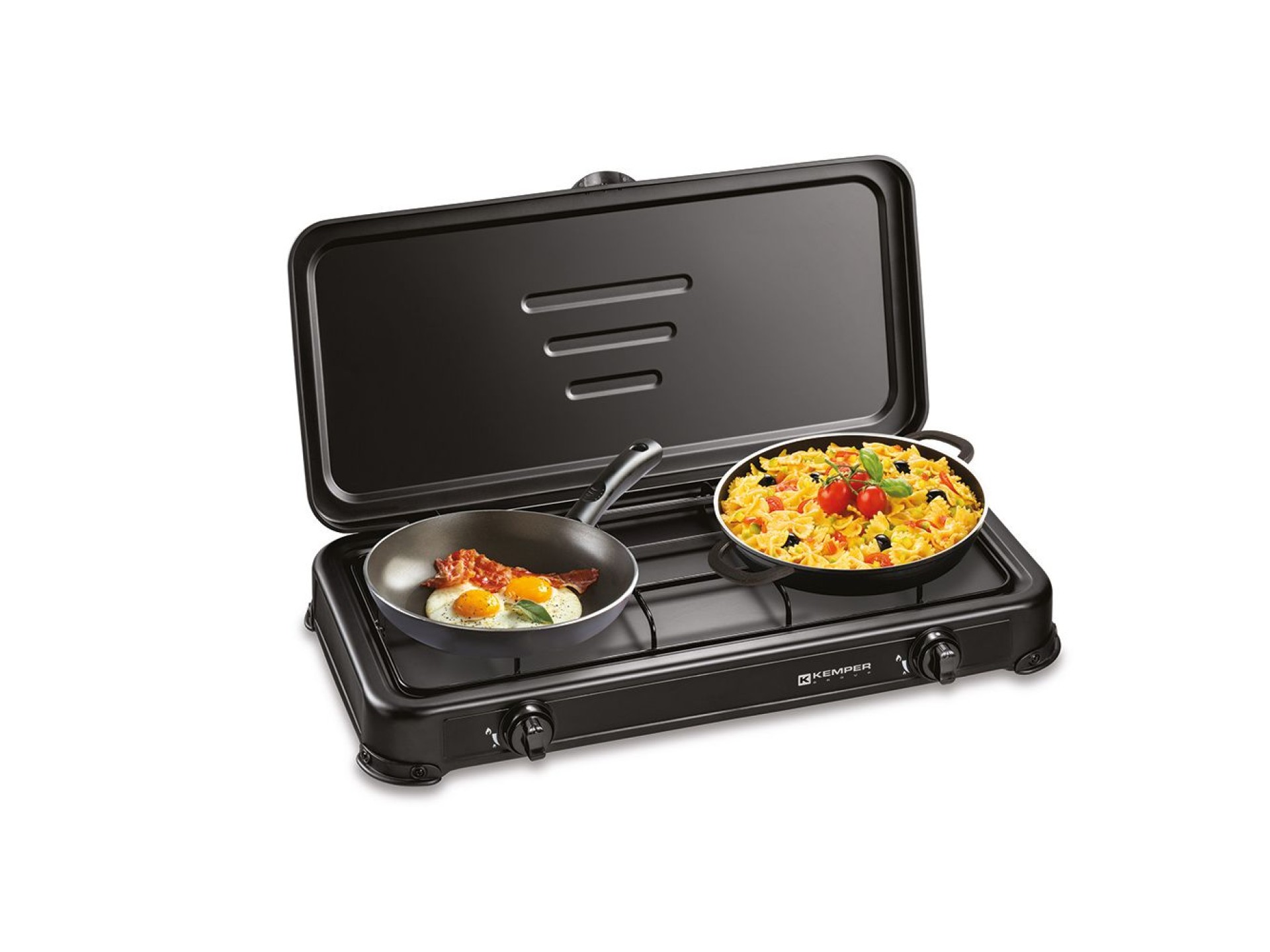 2-burner enamelled butane/propane gas cooker, black, 570 x 300 x 65 mm